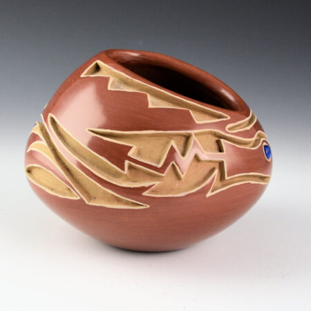 Alternative view of Naranjo, Robert T. - Red Bowl with Carved Avanyu and Lapis (1996)