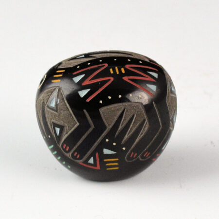 Alternative view of Tafoya, Ray  - Multi-Color Oval Seedpot with Mimbres Cougar (1990s)
