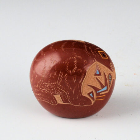 Alternative view of Tafoya, Ray  - Multi-Color Oval Seedpot with Mimbres Bear (1986)
