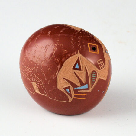Tafoya, Ray  - Multi-Color Oval Seedpot with Mimbres Bear (1986)