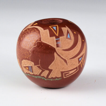 Alternative view of Tafoya, Ray  - Multi-Color Red Bowl with Realistic Buffalo (1985)