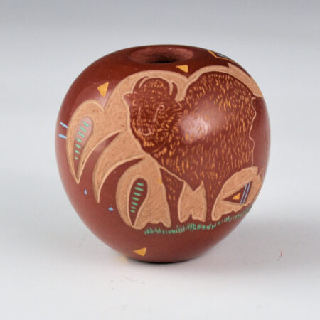 Tafoya, Ray  - Multi-Color Red Bowl with Realistic Buffalo (1985)