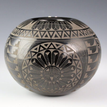 Red Starr, Elmer - Large Bowl with Wolves, Deer, Bird, Sun and Opal Insets (1984)