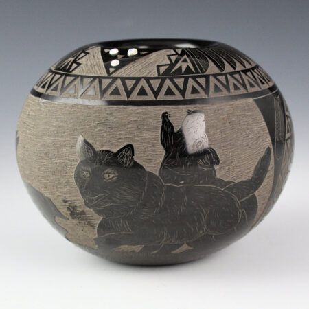 Alternative view of Red Starr, Elmer - Large Bowl with Wolves, Deer, Bird, Sun and Opal Insets (1984)