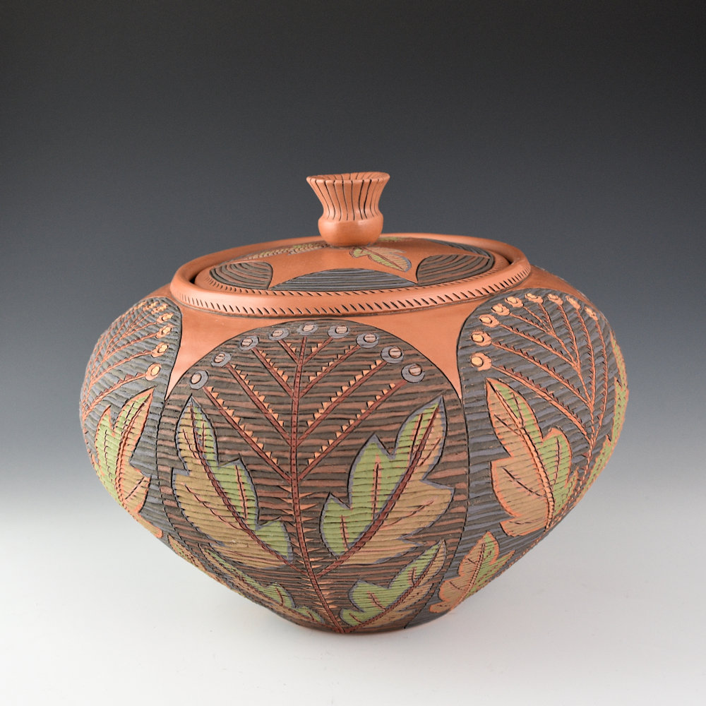 Zane Smith, Richard - "Flowers and Leaves" Corrugated Lidded Bowl (2017) - Image 2