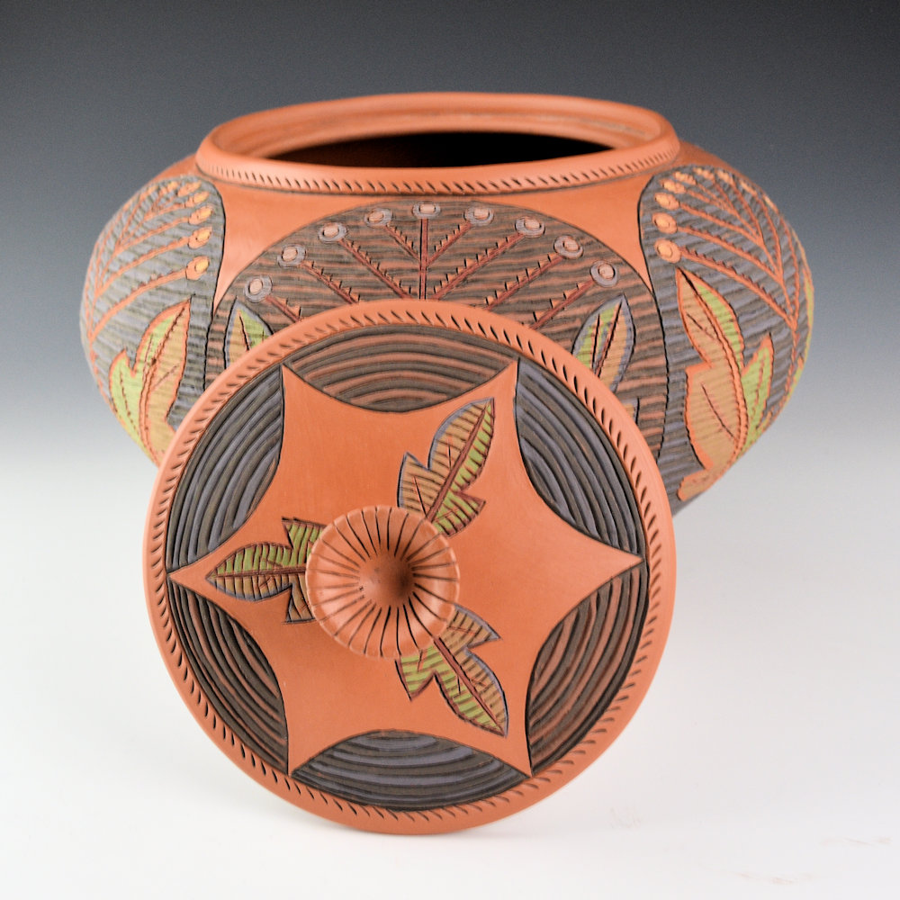 Zane Smith, Richard - "Flowers and Leaves" Corrugated Lidded Bowl (2017) - Image 6