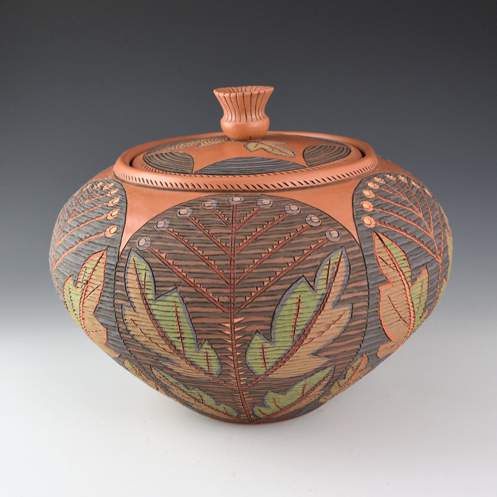 Zane Smith, Richard - "Flowers and Leaves" Corrugated Lidded Bowl (2017) - Image 4