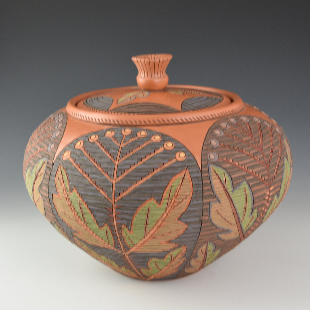 Zane Smith, Richard - "Flowers and Leaves" Corrugated Lidded Bowl (2017)