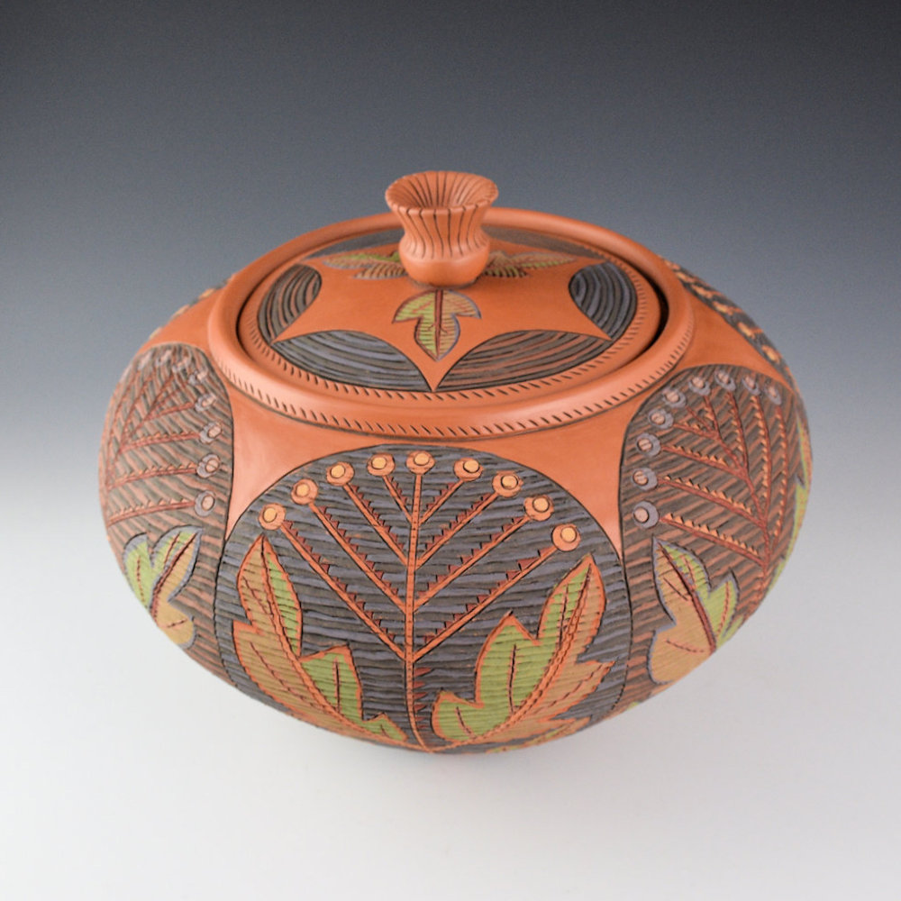 Zane Smith, Richard - "Flowers and Leaves" Corrugated Lidded Bowl (2017) - Image 3