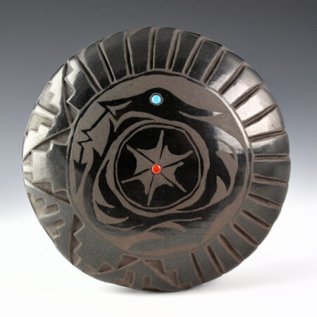 Naranjo, Robert T. - Large Seedpot with Avanyu, Carved Feathers and Stones (2005)