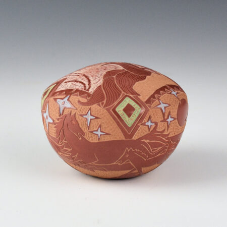 Alternative view of Lonewolf, Rosemary "Apple Blossom" - Large Seedpot with Six Horses