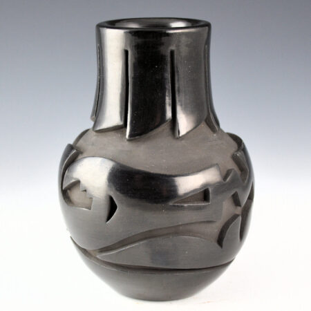 Tafoya, Sherry - Black Jar with Eight Carved Feathers and Avanyu