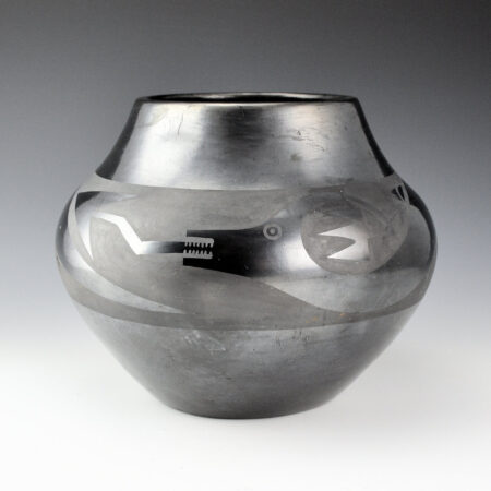 Roybal, Tonita - Gunmetal Fired Jar with Avanyu (1920's)