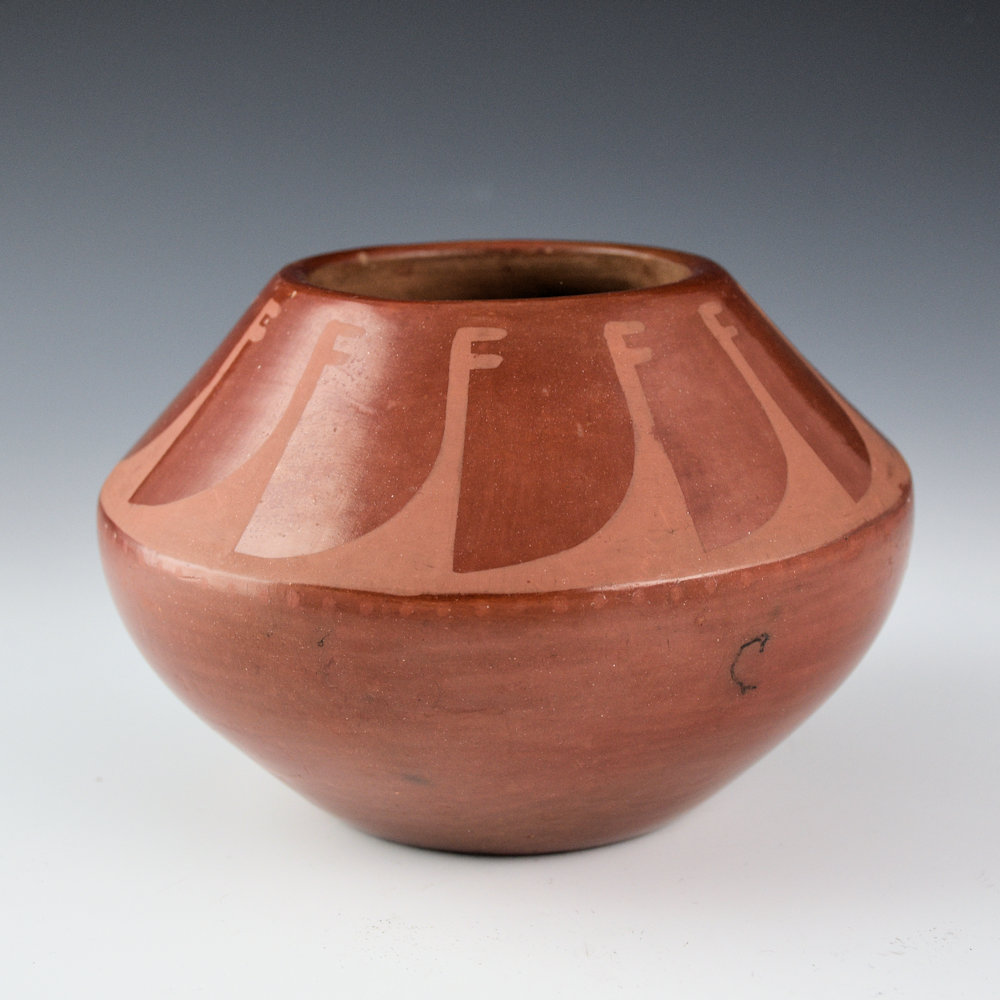 Roybal, Tonita - Red-on-Red Jar with Feather Design (1920s) - Image 3