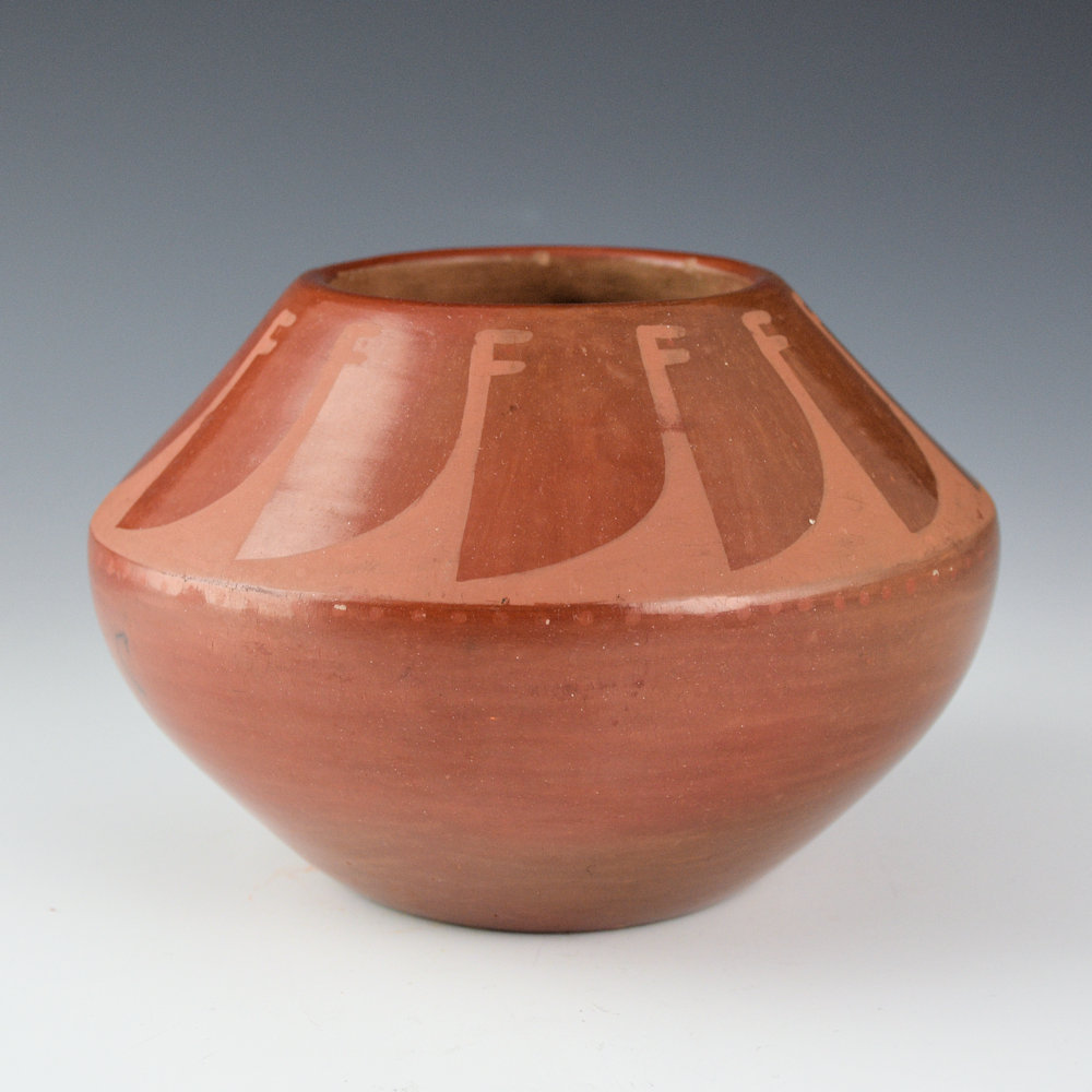 Roybal, Tonita - Red-on-Red Jar with Feather Design (1920s)