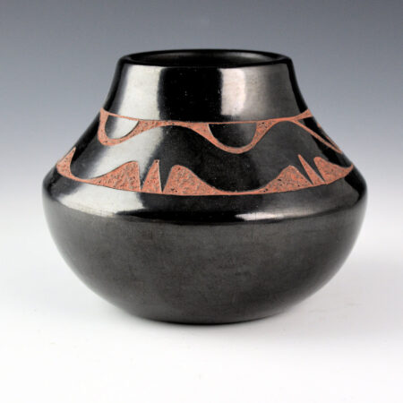 Alternative view of Gonzales, Tse-Pe - Black Polished Jar with Avanyu and Turquoise Eye (1980s)