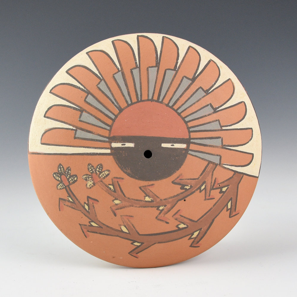 Gutierrez, Virginia - Nambe Polychrome Seedpot with Sun and Corn Plants (1980s)