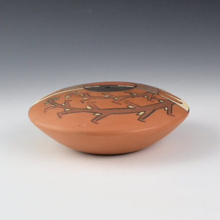 Alternative view of Gutierrez, Virginia - Nambe Polychrome Seedpot with Sun and Corn Plants (1980s)