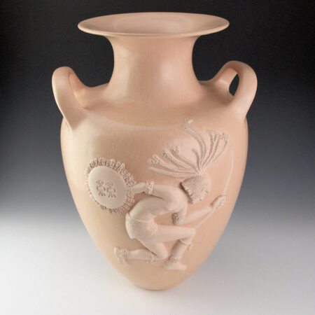 Qoyawayma, Al - 15.5" Tall Jar with Aztec Figure in Relief (1994)