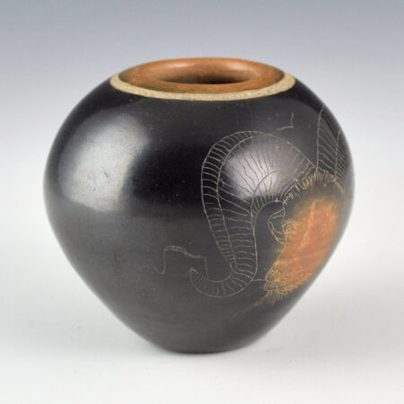 Alternative view of Gonzales, Barbara - Small Black and Sienna Jar with Big Horn Sheep (1975)