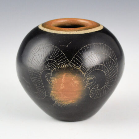 Gonzales, Barbara - Small Black and Sienna Jar with Big Horn Sheep (1975)
