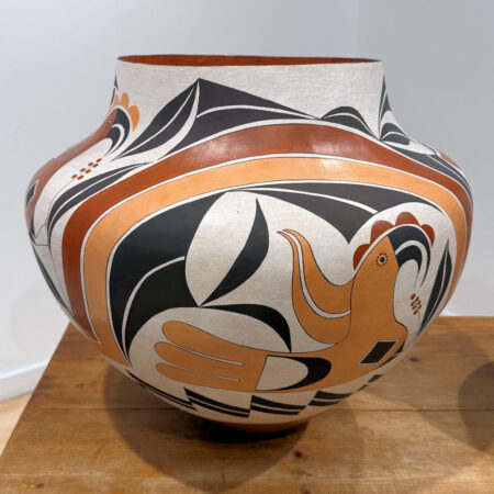 Alternative view of Cerno, Barbara and Joseph - 19" Wide Four Color Water Jar with Birds and Double Rainbows (1986)