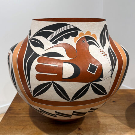 Cerno, Barbara and Joseph - 19" Wide Four Color Water Jar with Birds and Double Rainbows (1986)