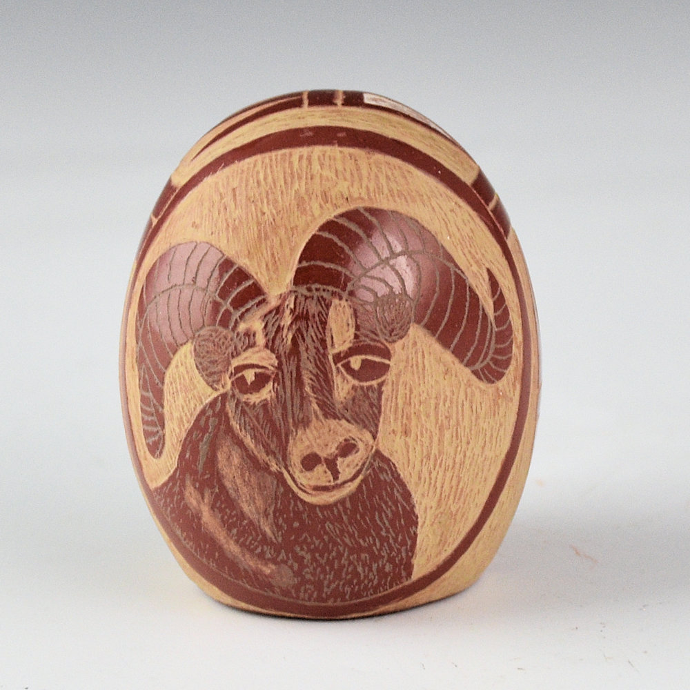 Tafoya, Camilio - "Antelope and Big Horn Sheep" Seedpot (1990s) - Image 2