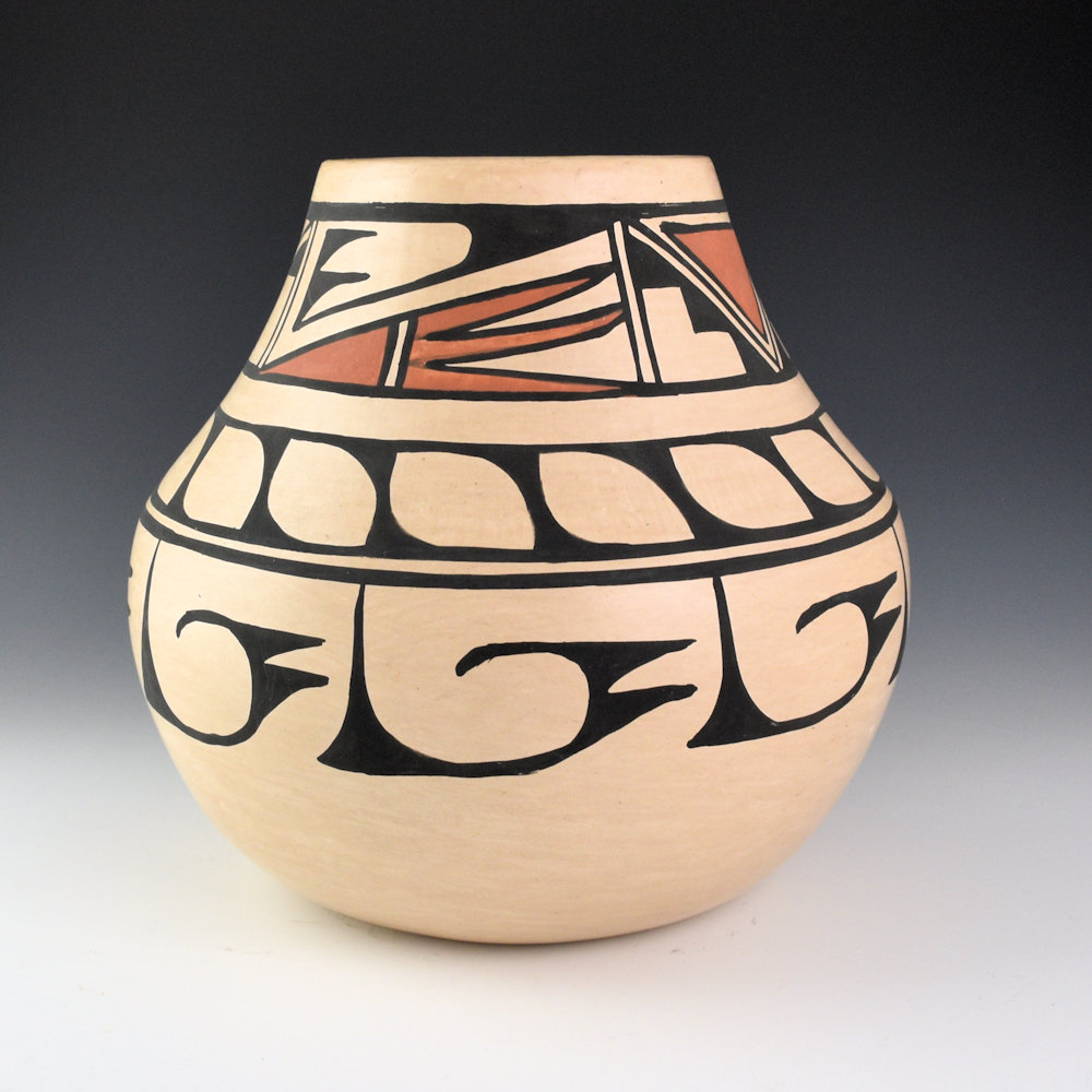 Dunlap, Carlos - Polychrome Water Jar with Avanyu and Cloud Designs (1978)