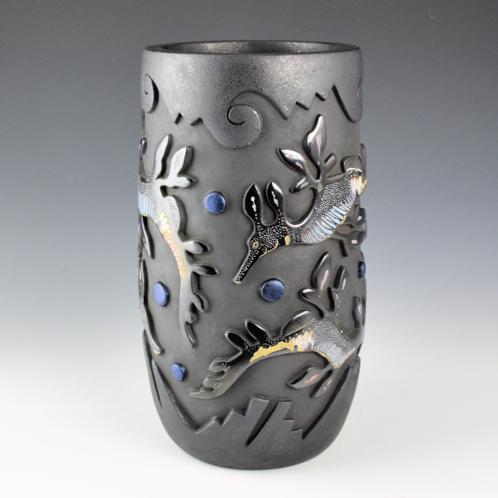 Tafoya, Jennifer & Chris Youngblood - Tall "There Be Dragons..." Jar with Weedy Sea Dragons - Image 5