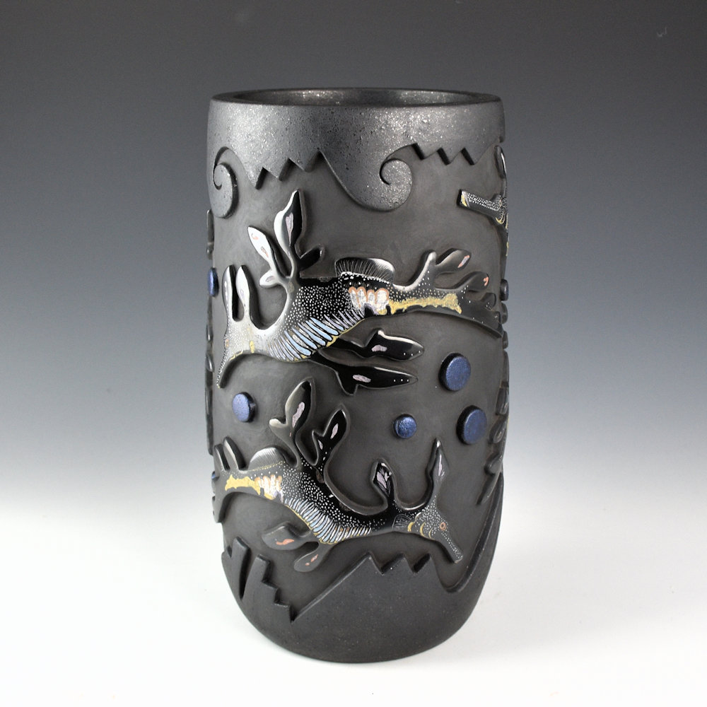Tafoya, Jennifer & Chris Youngblood - Tall "There Be Dragons..." Jar with Weedy Sea Dragons - Image 3