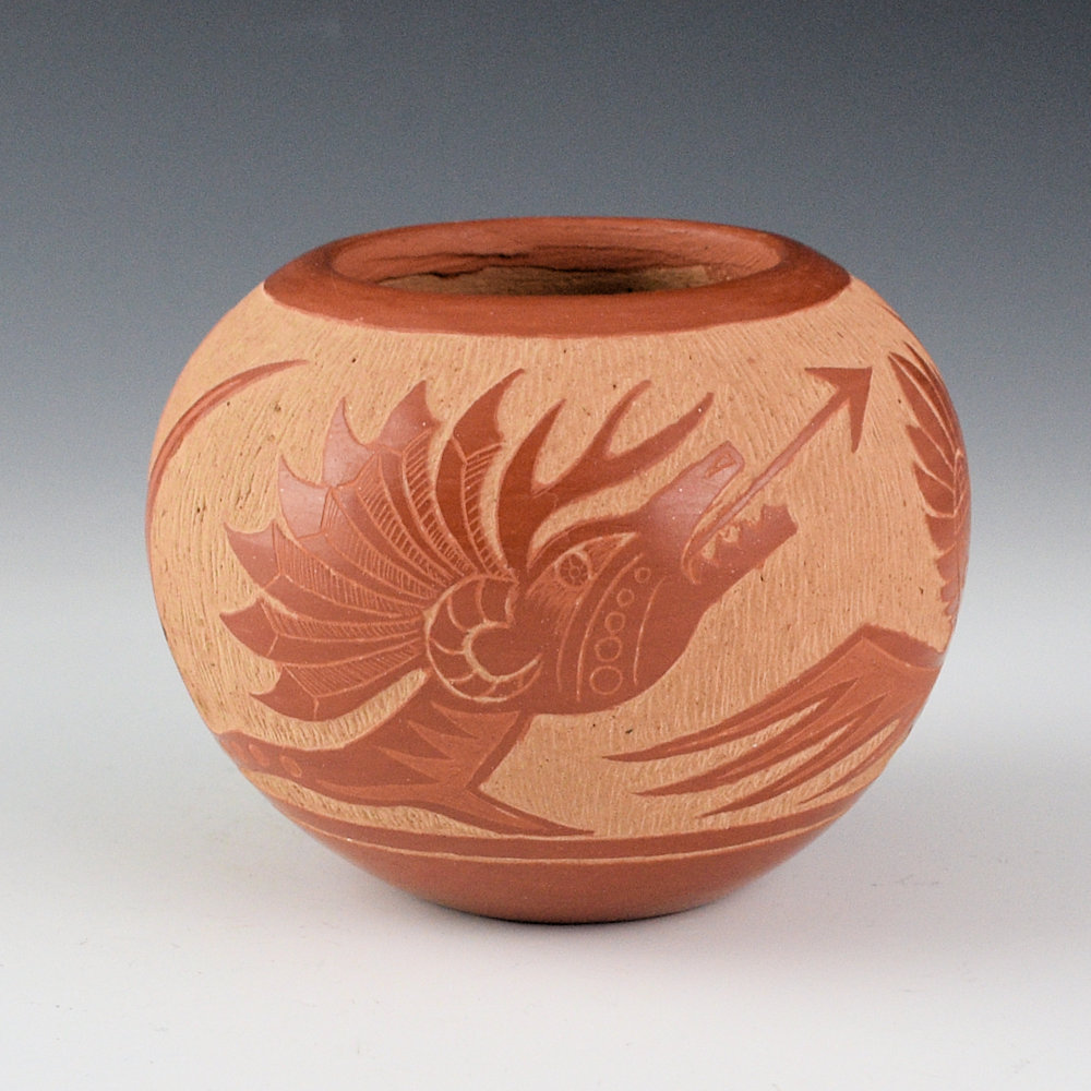 Moquino, Corn - Red Bowl with Avanyu (1990s)