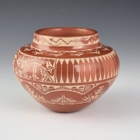 Curran, Dolores - Large Jar with Avanyu, Feathers, and Plant Designs