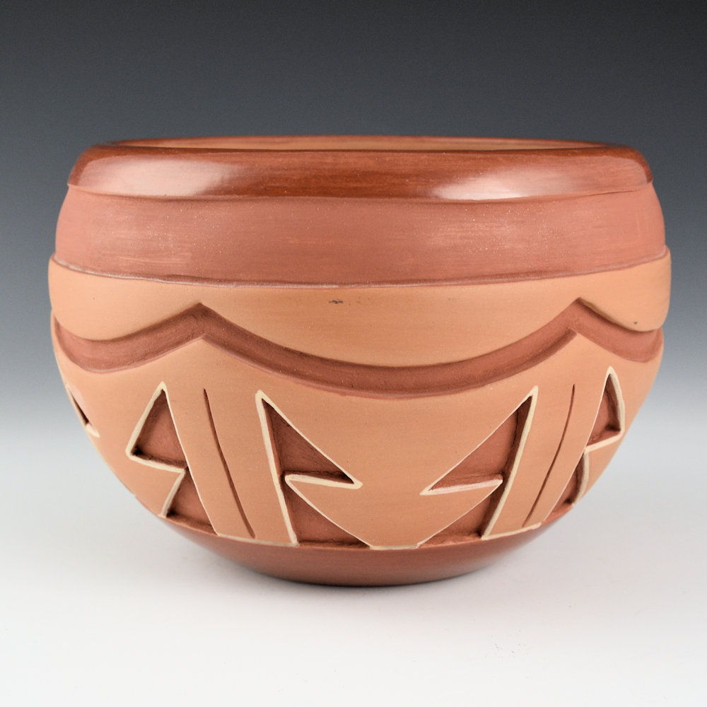 Naranjo, Dominguita Sisneros - Bowl with Carved Rain and Cloud Designs (1970s)