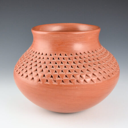 Pavatea, Garnet  - Red Courrugated Wide Shoulder Jar (1970's)