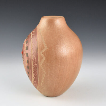 Alternative view of Fragua, Glendora - Tan Jar with Sun, Lizard, and Coral Insets