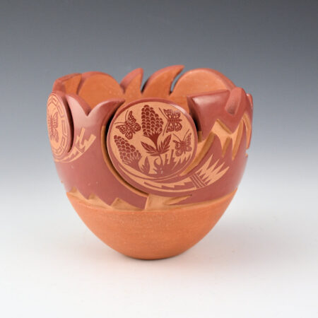 Medicine Flower, Grace - Jar with Carved Avanyu and Butterflies (1988)