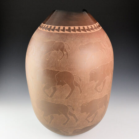 Alternative view of Folwell, Jody - 15" Tall "Golden Buffalo" Jar (1980s), Published "The Art of Clay"