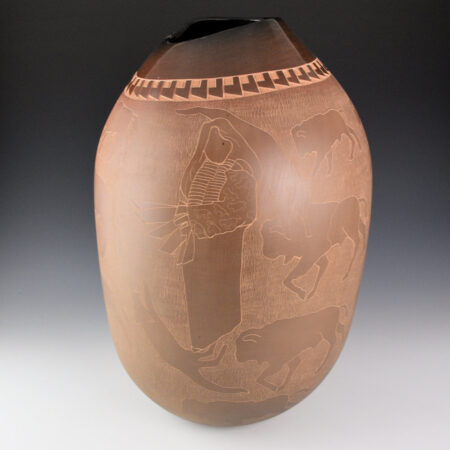 Folwell, Jody - 15" Tall "Golden Buffalo" Jar (1980s), Published "The Art of Clay"