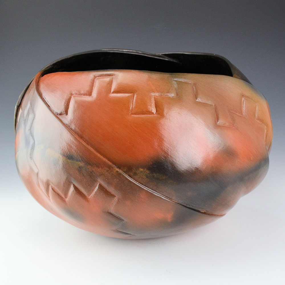 Tso, Jared - "Stronghold" Red Fired Sculptural Jar, Ribbon - Image 4