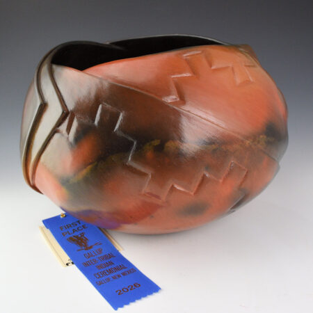Tso, Jared - "Stronghold" Red Fired Sculptural Jar, Ribbon