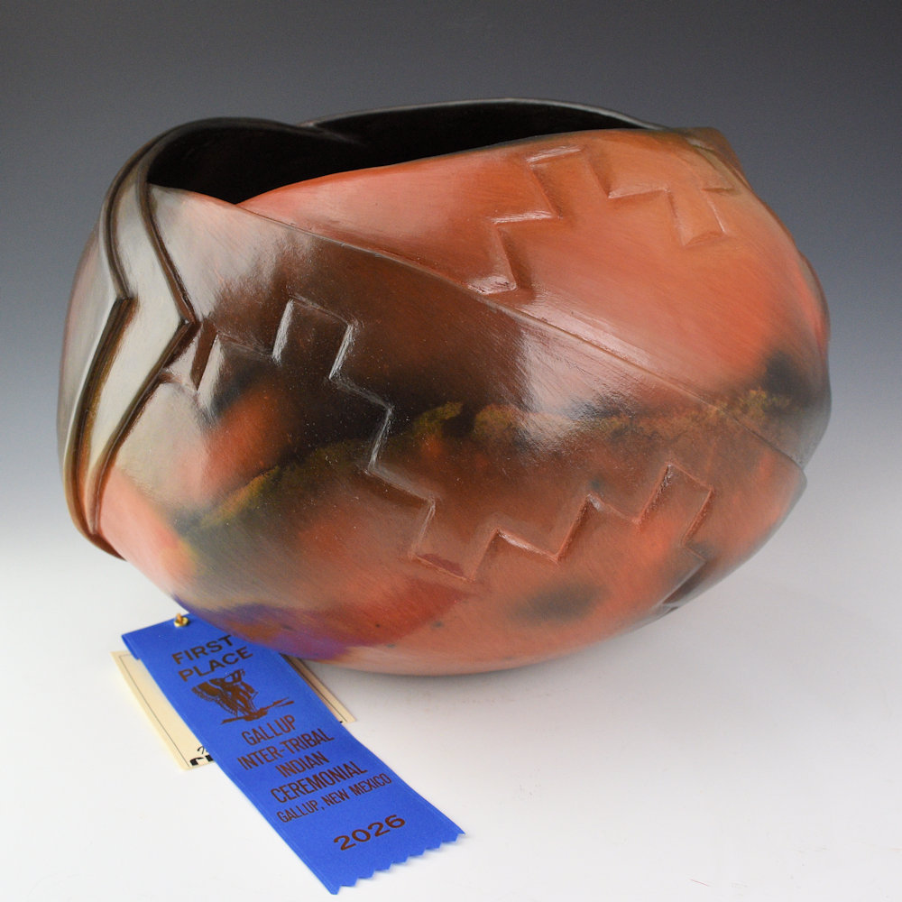 Tso, Jared - "Stronghold" Red Fired Sculptural Jar, Ribbon