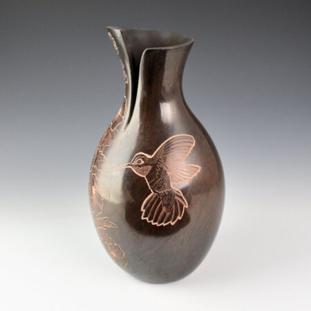 Naranjo, Johnathan - 9" Tall "Hummingbird and Hollyhocks" Jar