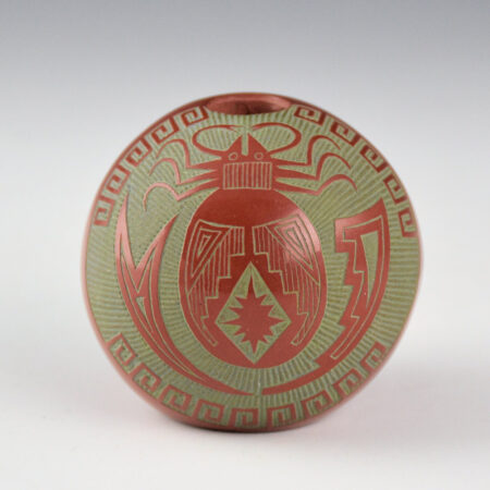 Lonewolf, Joseph - Red and Green"Mimbres Tick" (1974) Published "Pottery Jewels"
