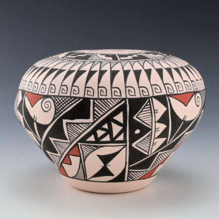 Alternative view of Vallo, Leland - Large Seedpot with Deer Dancer and Acoma Designs (1990s)