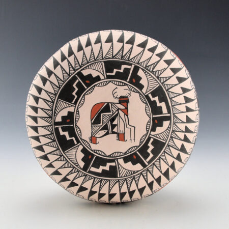 Vallo, Leland - Large Seedpot with Deer Dancer and Acoma Designs (1990s)