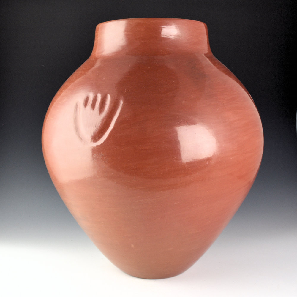 Tafoya, Margaret - 15" Tall Red Storage Jar with Bear Paws (1960s) - Image 6