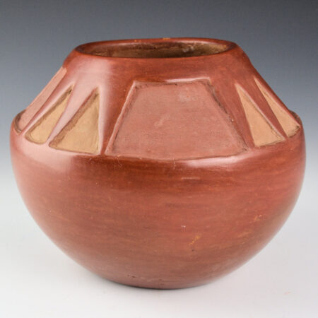 Alternative view of Martinez, Maria - Red Carved Bowl with Mountain Designs (1939) Golden Gate Expo Tag