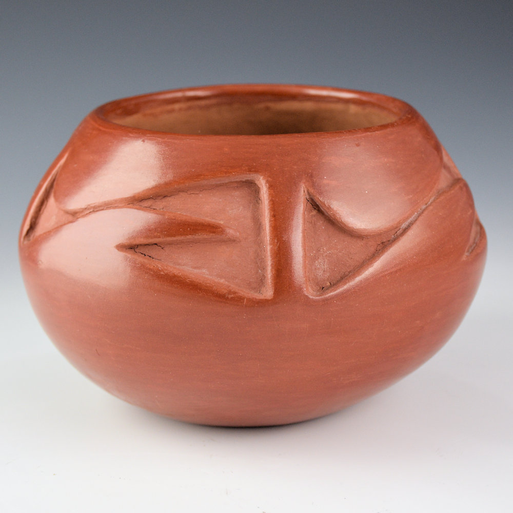 Martinez, Maria - Red Carved Bowl with Rain & Cloud Designs (1930's), Maria/Julian - Image 4