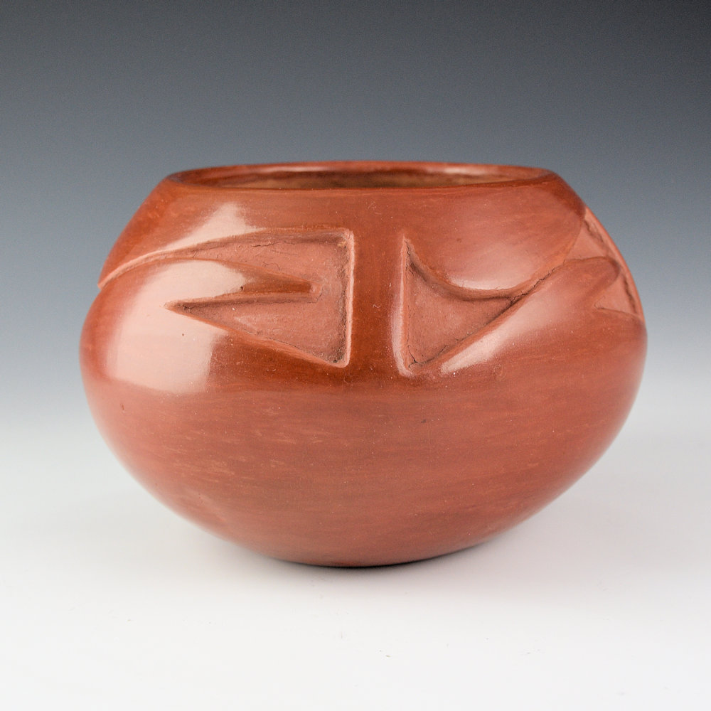 Martinez, Maria - Red Carved Bowl with Rain & Cloud Designs (1930's), Maria/Julian - Image 3